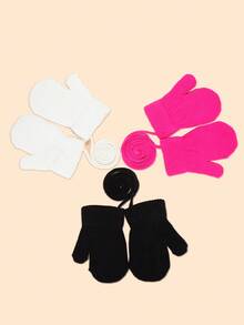 3 Pairs Set Children's Winter Warm Knitted Gloves, Cute Kindergarten Kids Gloves With String - 3pairs - View 5