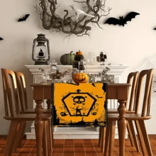 Bieżnik stołowy z motywem Halloween, 1/20 szt., z dynią, duchem, nietoperzem, dekoracja świąteczna do kuchni, trwały i łatwy w czyszczeniu, idealny na przyjęcia i kolacje świąteczne, dekoracja w klimacie Halloween - Wielokolorowe - Zobacz 11