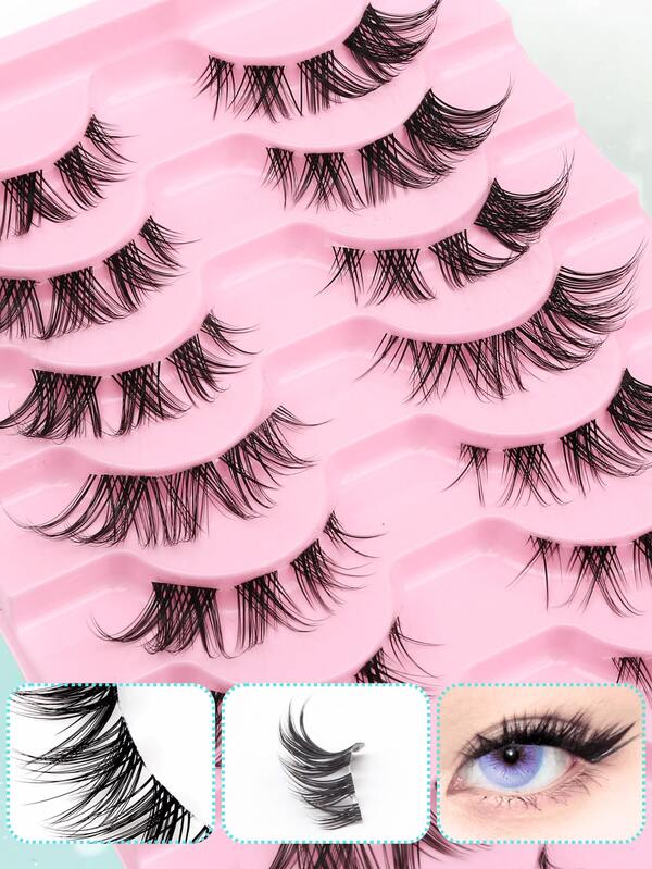 10 Pairs Fox Eye Oblique Fluffy 3D False Eyelashes, 7-13mm Length, Suitable For Beginners, Beauty Bloggers, Daily Commute, Parties, Weddings, Cosplay, Halloween, Christmas, Thanksgiving, Valentine's Day, Reusable, Great Gift For Friends