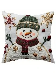 1/2/4 piezas Fundas de almohada navideñas de un solo lado, estilo moderno, lavables a máquina, con cierre de cremallera, de poliéster con diseños de Papá Noel, renos y muñeco de nieve para decoración de sala de estar y sofá. "X" Inserto no incluido - 17.7x17.7 pulgadas, impresión plana 2D