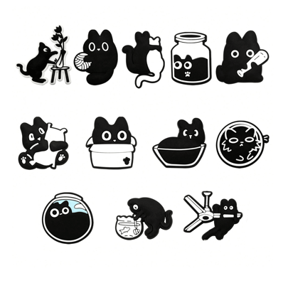 12pcs Lovely Black Cat Series Shoe Charms Set, PVC Shoe Decorations For Beach Bag, Shoe Accessories Charms, Gift Idea For Birthday Christmas Valentine's Day Halloween Party Favors