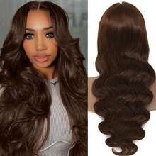 Peruca de renda frontal marrom 4# de 28 polegadas, cabelo humano, 13x6, peruca de renda frontal marrom, cabelo humano, adequada para uso diário em festas