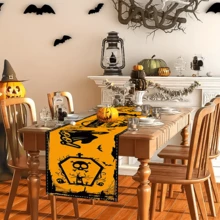 Bieżnik stołowy z motywem Halloween, 1/20 szt., z dynią, duchem, nietoperzem, dekoracja świąteczna do kuchni, trwały i łatwy w czyszczeniu, idealny na przyjęcia i kolacje świąteczne, dekoracja w klimacie Halloween - Wielokolorowe - Zobacz 14