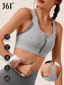 361degree Women's U-Neck Widetrap Wireless Front Zip High Elastic Sports Yoga Bra Camisole, Suitable For Periods, Can Be Worn Outerwear, Zipper With Buckle To Prevent Falling Off, Versatile, High Elastic Breathable Durable Fade-Resistant Fabric, X-Back Design Prevents Sagging And Shock, Stable And Non-Slip, Suitable For High-Intensity Running, Yoga, Fitness, Christmas Atmosphere, New Year Outfit, Daily Wear