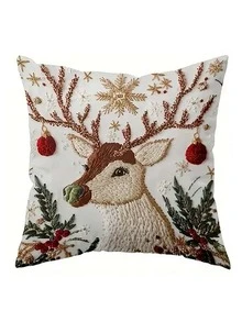 1/2/4 piezas Fundas de almohada navideñas de un solo lado, estilo moderno, lavables a máquina, con cierre de cremallera, de poliéster con diseños de Papá Noel, renos y muñeco de nieve para decoración de sala de estar y sofá. "X" Inserto no incluido - 17.7x17.7 pulgadas, impresión plana 2D