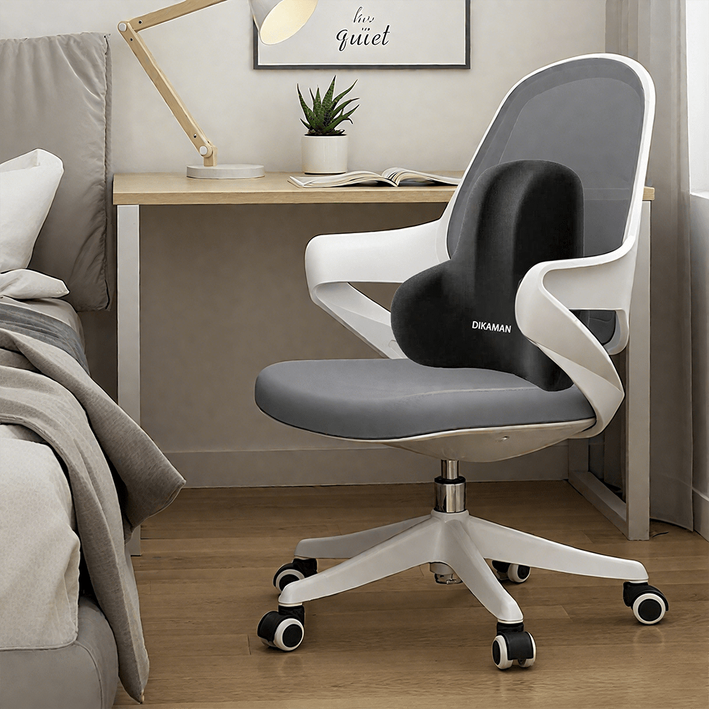 1PC Ergonomic Lumbar Support Cushion Set For Office Chair, Memory Foam Backrest And Seat Pad, Soft Polyester Cover, Comfortable Relief Design, Ideal For Home And Office Use, Washable By Hand, Available In Black And Grey