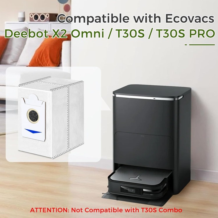Dust Bags For Ecovacs T30S/ X2/ X2 Pro/ X2 Omni/ X5 Omni Robot Vacuum Cleaners, 3L Large Capacity Disposable Bags, & Deodorizing, No Electricity Needed,With Small Brush - Multicolor - View 6
