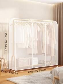 1pc Floor Standing Garment Rack Dust Cover - Transparent Bag Design, Protects Coats And Clothes From Dust And Dirt, Suitable For School Supplies And Study Items - White - View 15
