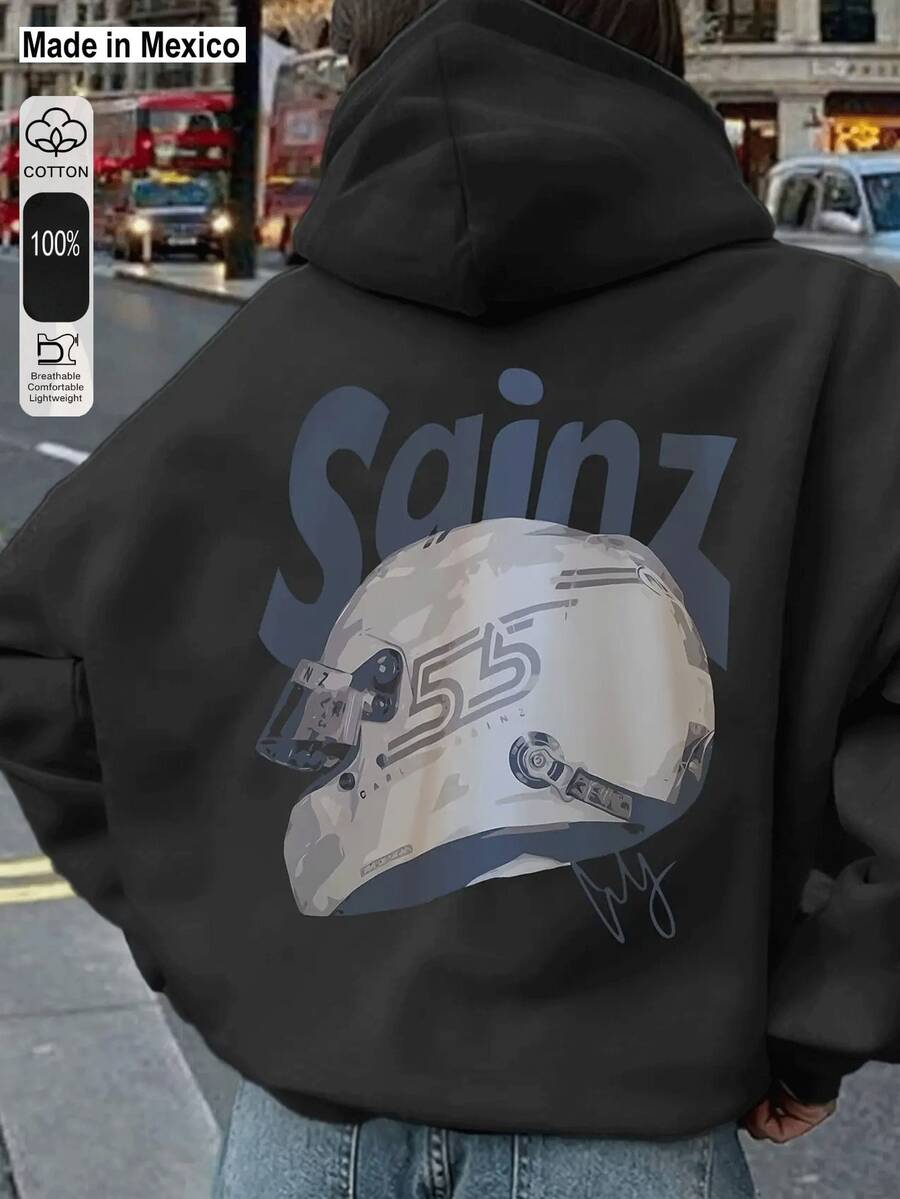 Sudadera vintage para mujeres Carlos Sainz 55 F1 Racing Car - Sudadera suave y cómoda con cordón y bolsillos, ideal para el transporte diario, salidas casuales y uso en invierno/otoño, sudadera casual| Sudadera con Monograma| Sudadera de Tela Suave - Negro - Ver 1