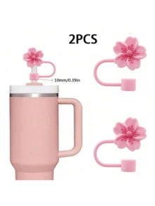 1Pc/3Pcs Flower Silicone Straw Cover Cap For Cup,Straw Topper 10mm 0.4in Dust-Proof Reusable Straw Tips Lids,Straw Tip Covers Gift For Party Decor, Back To School Supplies - Pink - View 18