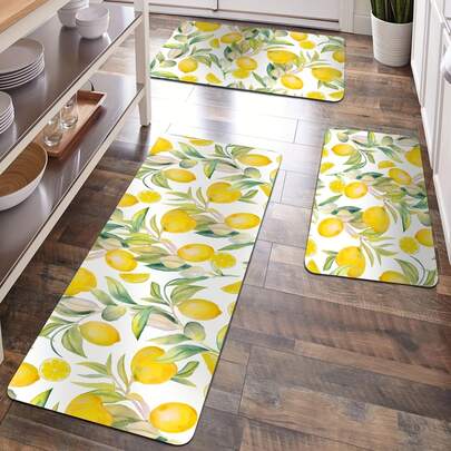 1 قطعة سجادة أرضية مطبخ سميكة ناعمة، سجادة مقاومة للانزلاق والزيت بتصميم شجرة الليمون، سجادة مطبخ مقاومة للماء وللبقع، قابلة للغسل في الغسالة، سجادة مدخل، سجادة ماصة للمطبخ وغرفة المعيشة وغرفة الغسيل والحمام، ديكور منزلي للحمام والمطبخ