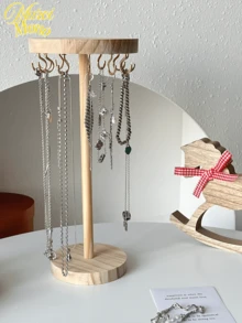 <Madeira Natural, Ordem Perfeita>, 1 peça Organizador de Joias de Madeira, Suporte de Exibição para Colares e Pulseiras, Formato Redondo, Prop de Vitrine para Transmissão Ao Vivo, Dia dos Namorados, Volta às Aulas - multicolorido - Visão 4