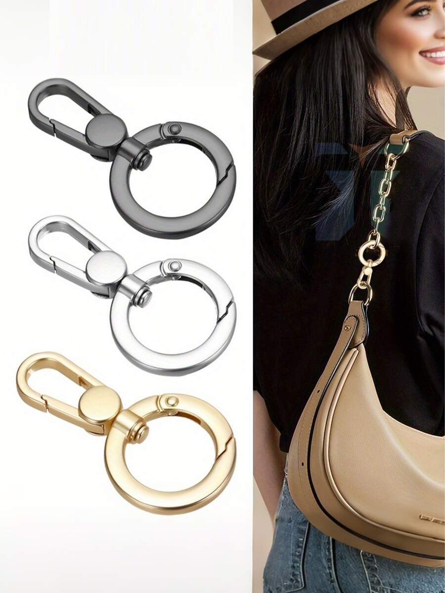 2 Sets Of Dual-Opening Spring Hooks, Push Door Spring Hook Metal Rotating Lobster Claw Buckle, Keychain With Ring Spring Hook, Suitable For DIY Crafts, Lanyards, Keychains, Handbags, Backpacks, Wallets, Bag Straps, Key Rings, Phone Cases, DIY Craft Supplies, Shoulder Bag Luggage Straps, Etc., Unisex Golden, Gun Black, Silvery