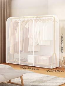 1pc Floor Standing Garment Rack Dust Cover - Transparent Bag Design, Protects Coats And Clothes From Dust And Dirt, Suitable For School Supplies And Study Items - White - View 4