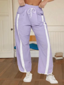 Women's Camping Wide Leg Sweatpants Baggy Fit Drawstring Elastic Waist Quick-Dry Fabric For Outdoor Hiking Y2K Athletic Pants - 紫色 - 查看 4