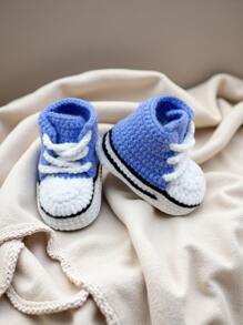 1 Pair Handmade Crochet Infant Booties, Soft Indoor Floor Socks For Crawling/First Step - Blue - View 6