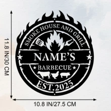1pc Customized Metal Barbecue Nameplate, Personalized Outdoor Grill Decor Plate, Engraved Plaque For Grandpa Gift, Custom Metal Wall Art For Backyard - Black - View 25