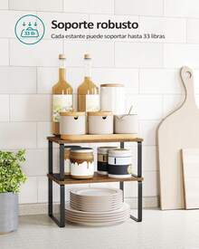 Estantes de madera para especias set de 2 estantes apilables expandibles para cocina fregadero despensa y baño organización moderna multiusos almacenaje especiero estantería resistente compacta hogar - ámbar - Ver 6