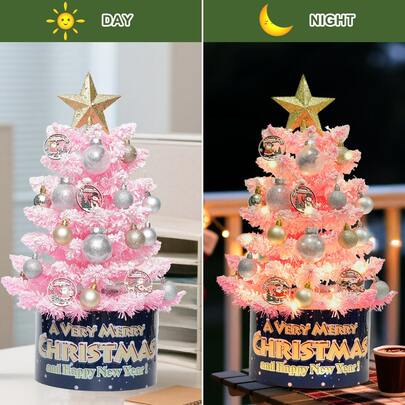 23.62" (60 Cm) & 33.46" (85 Cm) Green/Pink/Blue Flocked Tabletop Mini Christmas Tree - Full Set For Easy Installation. Ideal Christmas Decoration For Home, Office, Party.