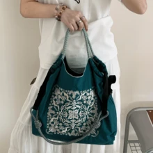 女士托特包，新款围巾刺绣，大容量，轻便，可调节肩带，可折叠，适合通勤，旅行，休闲，节日，圣诞礼物，大容量手提包，通勤包，女包 - 彩色 - 查看 3