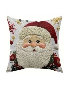 1/2/4 piezas Fundas de almohada navideñas de un solo lado, estilo moderno, lavables a máquina, con cierre de cremallera, de poliéster con diseños de Papá Noel, renos y muñeco de nieve para decoración de sala de estar y sofá. "X" Inserto no incluido - 17.7x17.7 pulgadas, impresión plana 2D