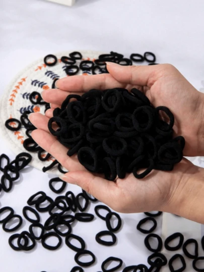 100pcs Purple, Yellow, Blue, Black Small Circle Hair Ties, Non-Damaging & Non-Pulling, Large Elastic Knitted Hair Bands, Suitable For Daily Life, Can Be Used As Ponytail Holders, Hair Ties, Rubber Bands, Hair Scrunchies, Home Beauty Women Accessories Gifts Hair Accessories