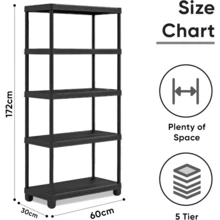 2 X 5 Tier Heavy Duty Plastic Shelving Unit Storage Racking Shelves For Garage Warehouse Shed Kitchen (2 Pack) - Black - View 3