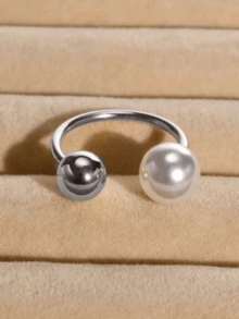 1 chiếc nhẫn ngọc trai thép không gỉ thanh lịch dành cho phụ nữ, ngày lễ tình nhân, ngày của mẹ, quà tặng hẹn hò và trang trí hàng ngày, vàng 18K - Nhẫn ngọc trai - Xem 5