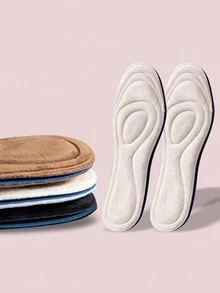 1 Pair Plush Insoles, Warm For Winter, Unisex, Thick & Soft Bottom, Comfortable & Absorbent, Suitable For Autumn & Winter - Beige - View 3