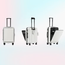 Milky Way 20-Inch Carry-On Suitcase - Hard-Shell Suitcase (With Wheels And Cup Holders) - Multi-Functional Suitcase - Travel Suitcase - Women's Travel Suitcase - Men's Travel Suitcase - Business Travel Suitcase - Weekend Travel Suitcase - 高級白 - 查看 5