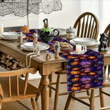 1/20pcs Halloween Theme Table Runner, Horror Pumpkin Pattern Print Design Table Runner, Easy To Care, Durable, Multifunctional Table Decoration, Halloween Atmosphere Decoration