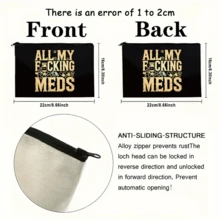 "All My Meds" Printed Makeup Bag – Travel Organizer With Zipper Closure, Perfect For Medications, Snacks, School Supplies Autumn University Essentials Travel Essentials Holiday Vacation Travel Bag For Women Makeup Organizer Make Up Bag - Black - View 6