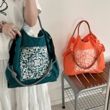 女士托特包，新款围巾刺绣，大容量，轻便，可调节肩带，可折叠，适合通勤，旅行，休闲，节日，圣诞礼物，大容量手提包，通勤包，女包 - 彩色 - 查看 8