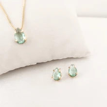 NECKLACE SET WITH MINI DROPLET EARRINGS GOLD PLATED -- CHOOSE COLOR - 薄荷 - 查看 3