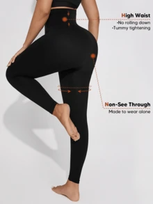High Waist Seamless Slimming Shaping Leggings Spring Black - Black - View 3