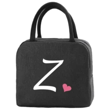 1pc Insulated Lunch Bag Bento Pack Aluminum Foil Rice Bag Ice Pack Personalized Pink Love Letter A-Z Printing Lunch Box Portable Lunch Handbag Thermal Picnic Bag