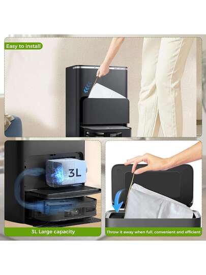 Dust Bags Ecovacs T30S/ X2/ X2 Pro/ Omni/ X5 Omni Robot Stofzuiger Cleaners, 3L Large Capacity Disposable Bags, Deodorizing, No Electricity Needed, Small Brush view 2