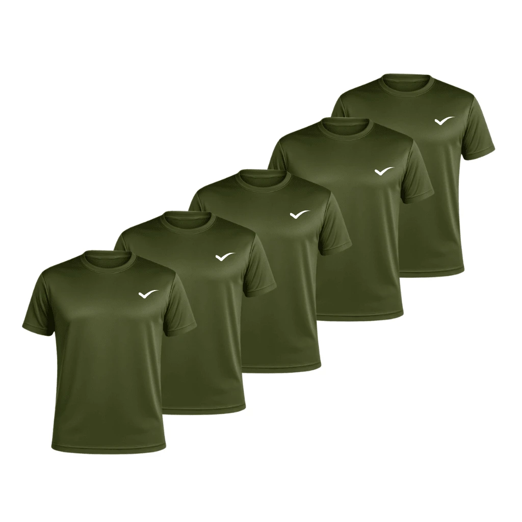 Kit 5 Men's Dry Fit T-Shirt Short Sleeve Drifit Gym Running CrossFit Fitness Plain Premium Polyester - 軍綠色 - 查看 1