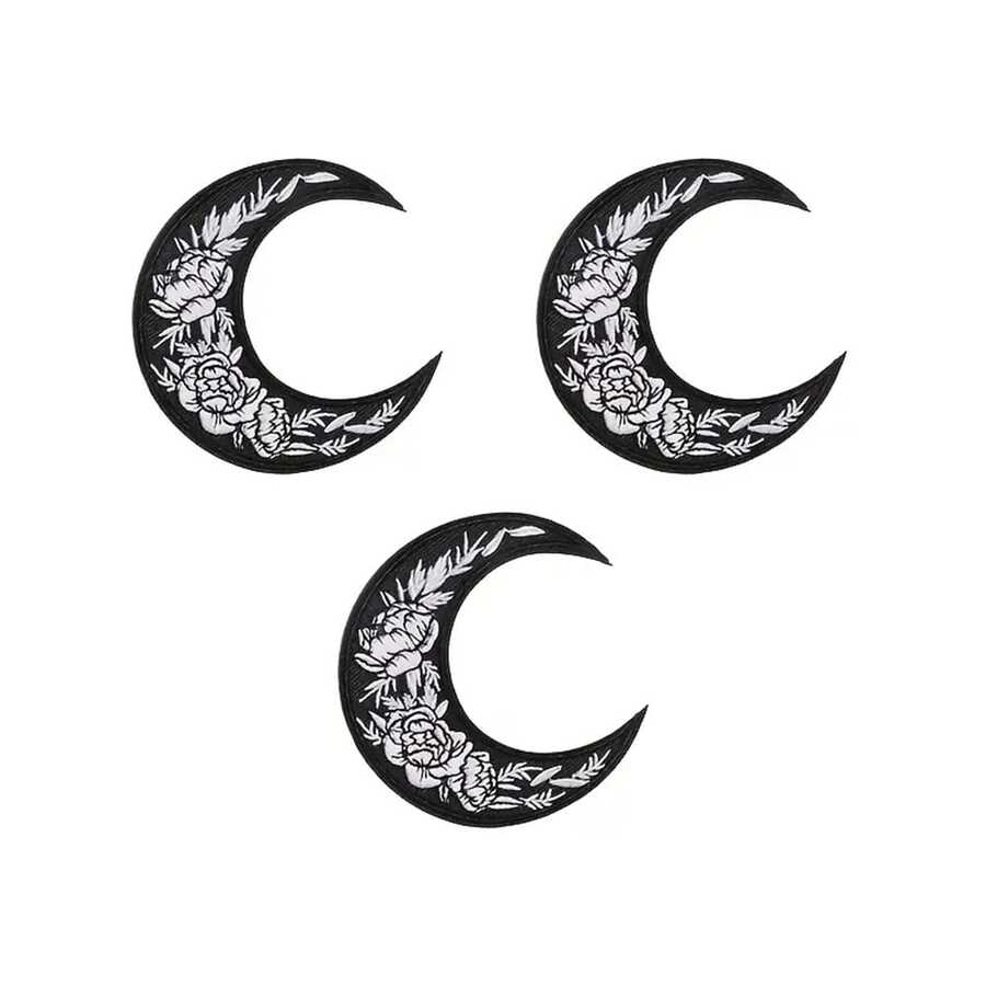 3pcs Crescent Moon With Flowers Embroidered Patch Badge For Clothing Jacket Trucker Hat Gift - Multicolor - View 1
