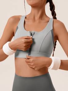 361degree Women's U-Neck Widetrap Wireless Front Zip High Elastic Sports Yoga Bra Camisole, Suitable For Periods, Can Be Worn Outerwear, Zipper With Buckle To Prevent Falling Off, Versatile, High Elastic Breathable Durable Fade-Resistant Fabric, X-Back Design Prevents Sagging And Shock, Stable And Non-Slip, Suitable For High-Intensity Running, Yoga, Fitness, Christmas Atmosphere, New Year Outfit, Daily Wear