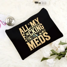 "All My Meds" Printed Makeup Bag – Travel Organizer With Zipper Closure, Perfect For Medications, Snacks, School Supplies Autumn University Essentials Travel Essentials Holiday Vacation Travel Bag For Women Makeup Organizer Make Up Bag - Black - View 5