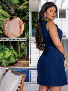 Women's Tailored Short Casual Dress Lycra Premium S To GG Social Fashion Elegant Comfortable - 藏蓝色 - 查看 3