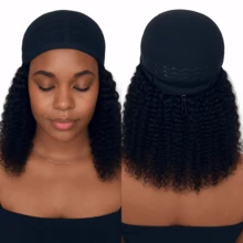 Uveous Short Curly Half Wig Human Hair Jerry Curly 3 In 1 Wigs Beginner Friendly Flip Over Drawstring Glueless Wig Ready To Go Seamless Clip In Wigs Natural Black Color 14 Inch Body Wave Headband Wig - 黑色 - 查看 10