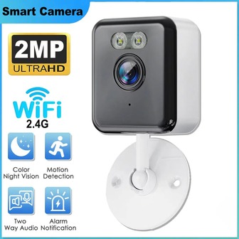 200万像素智能迷你WiFi网络摄像头，高清无线安防摄像头 - 全彩夜视，双向语音，移动侦测，支持最大256G TF卡存储，家用安防AI人形检测监控模块摄像头，用于监控儿童、老人和宠物