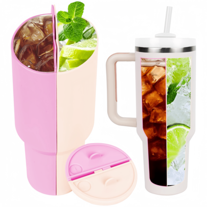 Palrey 2-In-1 Reusable Divider Insert For 40oz Tumbler, Silicone Double Sided With Lid, Beverage Separator, Easy To Clean, Perfect For Party, Office, Indoor And Outdoor Use, Best Gift