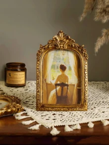 2/1pc European Antique Gold Lace Oval Photo Frame With 1 Random Pad Paper For Photo Display Home Decoration - Multicolor - View 3