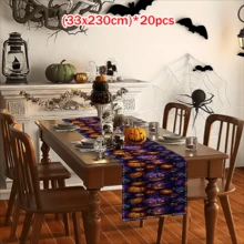 1/20pcs Halloween Theme Table Runner, Horror Pumpkin Pattern Print Design Table Runner, Easy To Care, Durable, Multifunctional Table Decoration, Halloween Atmosphere Decoration