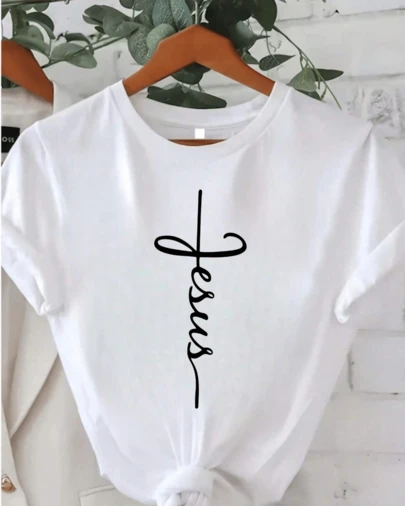 Camiseta casual con estampado, Jesús Cristiana Cristianimos Católica Catolicismo Religió Fé Pray Oración orar rezar nombre Jesus , para mujer ajuste regular manga corta playera cuello redondo, blusas gráficas para mujer
