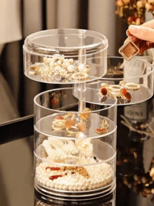1pc Rotating Jewelry Storage Box, Transparent, Dust-Proof, Multi-Functional Desktop Storage, Jewelry Box, Transparent Rotating Multi-Layer Jewelry And Accessories Storage Box For Earrings, Necklaces, Hair Ties, Hair Clips, Hair Bands, Multi-Functional Storage Box, 360° Rotating Drawer Storage Box, Large Capacity For Cosmetics, Jewelry And Accessories, Multi-Layer Storage Box With Lid, Suitable For Hair Accessories