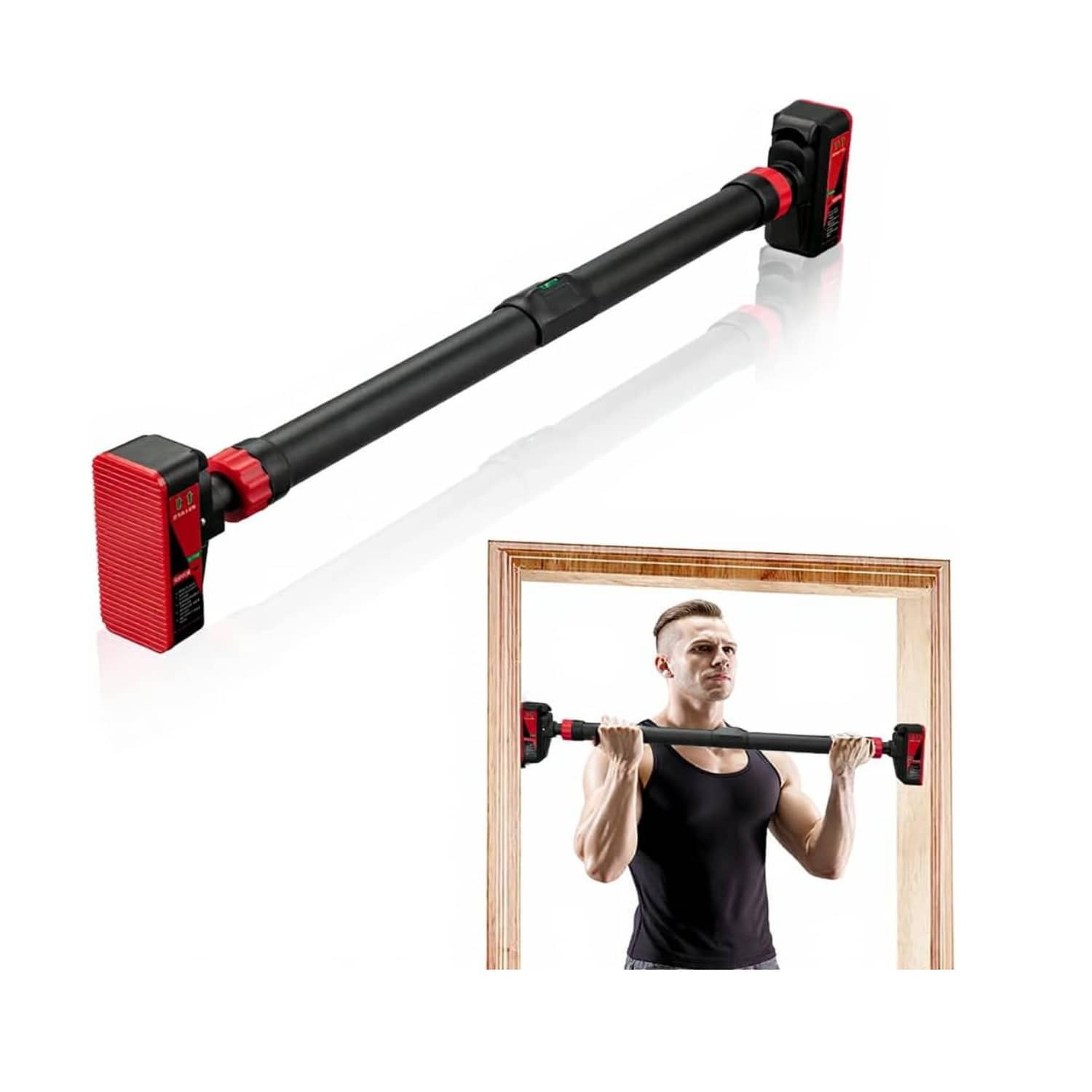 CuisinSmart Pull Up Bar For Doorway,Strength Training Pull-Up Bars With Level Meter & Anti-Slip Design For Home Gym Upper Body Workout,Adjustable No Screws Chin Up Bar - Red - View 1